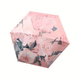 Parapluie de poche manuel pliable Mini 6 baleines pour adultes, portable, anti-UV, revêtement noir classique, cadeaux d'affaires, double usage - Product Image 4