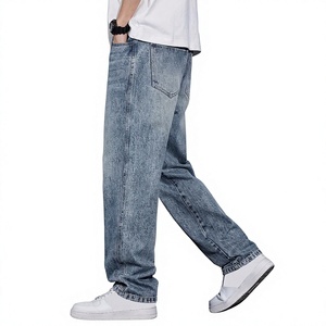 Mens Regular Fit Straight Leg Medium Blue <b>Jeans</b> Casual Washed Denim Pants Classic Vintage Streetwear Trousers <b>Soft</b> 100% Cotton - Product Image 4