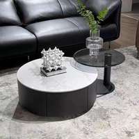 Table d'appoint ronde en bois moderne avec plateau en marbre, ensemble de tables basses pour petits appartements, meubles de salon