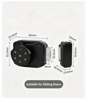 Serrure numérique intelligente pour armoire, vitrine, tiroir, sans perçage, pour cadres coulissants à pousser-tirer pour porte en verre