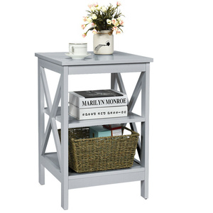 Mesa Consola de Almacenamiento DB de 3 Niveles con Diseño en X, Madera Gris, Muebles Modernos para Sala de Estar - Product Image 2