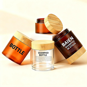 Ensemble de bouteilles en PET écologiques ambrées givrées 250 ml 500 ml, flacon pompe en plastique pour lotion 8 oz 250 g, pot à crème pour le corps avec couvercle en bambou - Product Image 5