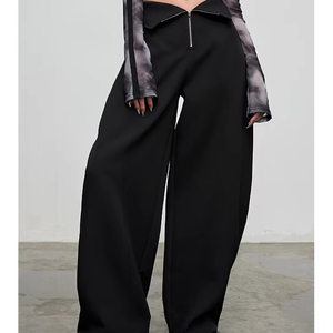 2024 New Arrival Cintura Alta Esfregando Design Nicho Solto Casual Calças Wide-leg Preto - Product Image 1