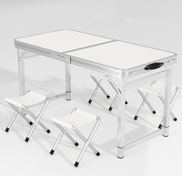 Table rectangulaire d'extérieur en aluminium robuste, version améliorée, table de camping, table à manger pliante avec 4 chaises pour les fêtes