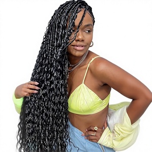 Cheveux humains à tresser vierges brésiliens, tresses bohèmes, 110g, 20 pouces, Deep Water Wave, en vrac, double trame machine, 12A, ondulés bouclés effet mouillé, tout type - Product Image 3