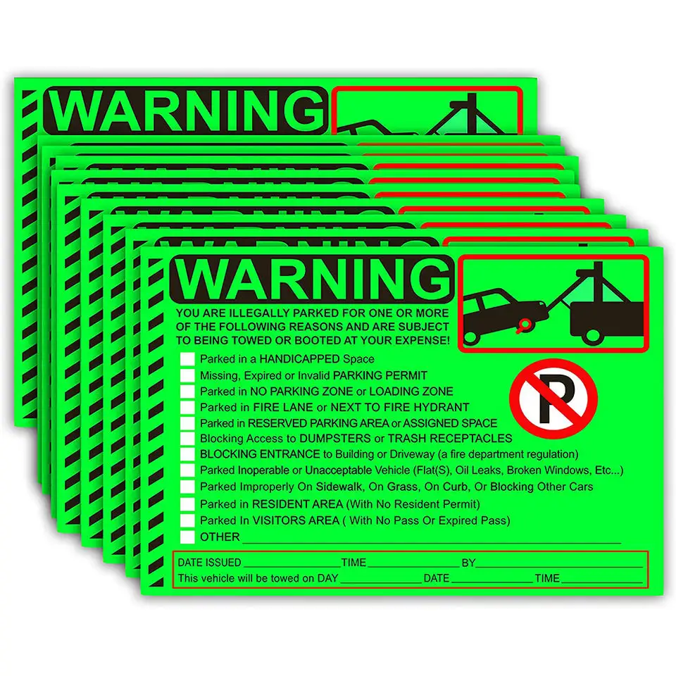 Parking Overtreding Sticker Voertuig Illegaal Geparkeerd Tow Opmerking Parking Overtreding Opmerking Geen Parking Waarschuwing Stickers