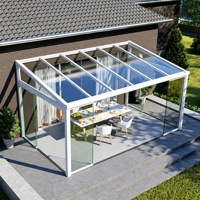 Grande véranda moderne en alliage d'aluminium pour villa - Personnalisable, double vitrage trempé, extérieur attaché à la maison, plusieurs fenêtres