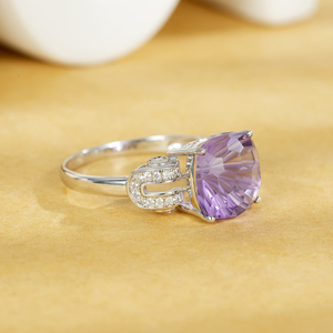 YBO 10MM Cushion <strong>Millennium</strong> Cut Natural Amethyst Gemstone 925 Sterling Silver Fine Jewelry Finger <strong>Rings</strong> for Wedding or Party - Product Image 4