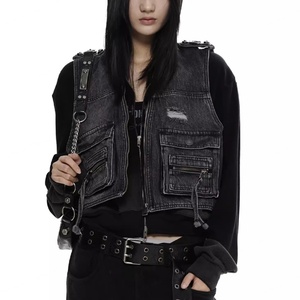 Chaleco vaquero sin mangas para hombre, estilo cargo, con bolsillos, lavado degradado, corte ajustado, para trabajo, venta al por mayor - Product Image 4