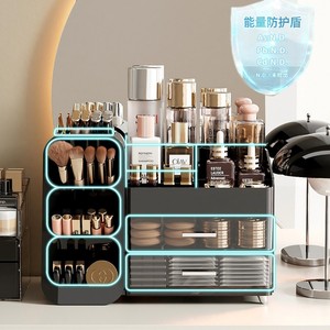 Boîte de rangement cosmétique multicouche, organisateur de maquillage, support de soins de la peau pour bureau, support pour rouge à lèvres, crayon à sourcils, en plastique noir - Product Image 3