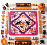 Alas Mahjong Jaring Laba-Laba Halloween Mewah Terlaris, Portabel, Tahan Air, Ramah Lingkungan, Desain Seram untuk Mahjong