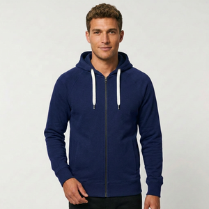 Sudadera con capucha azul para hombre, corte regular, de algodón tejido, informal, para otoño, hecha en India. - Product Image 2