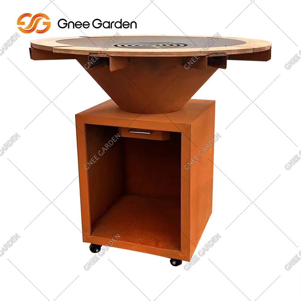 Wood Burning Outdoor Metal Corten Steel Bbq Grill Table Barbecue