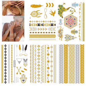 Vendita calda 5 pezzi nuovo <span class=keywords><strong>oro</strong></span> metallizzato Flash temporaneo del tatuaggio adesivo personalizzato henné tatuaggi d'<span class=keywords><strong>oro</strong></span> adesivi gioielli henné tatuaggi henné - Product Image 1
