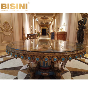 Glamour stile <span class=keywords><strong>barocco</strong></span> francese palazzo reale dipinto a mano porcellana rame angelo piedistallo blu agata intarsio <span class=keywords><strong>tavolo</strong></span> da pranzo <span class=keywords><strong>rotondo</strong></span> - Product Image 2