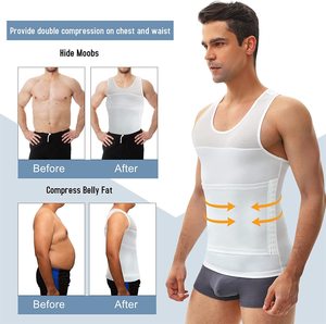 Invisible Slimming <strong>Men's</strong> <strong>Tank</strong> <strong>Top</strong> Adjustable 3-<strong>Row</strong> Hook-and-Eye Breathable Mesh Abdomen &amp; Chest Compression Body Shaper - Product Image 1
