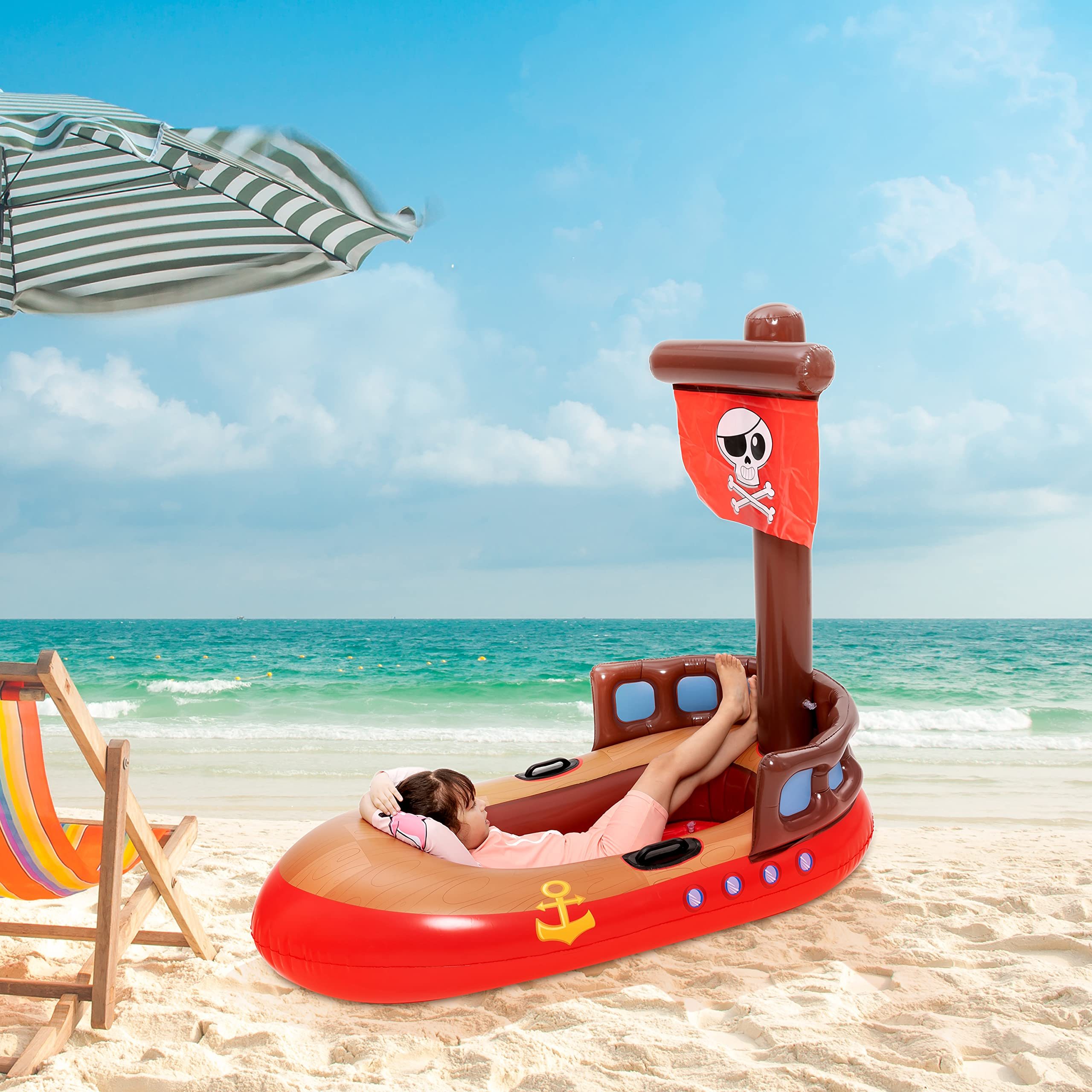 Bouée Pirate Gonflable Avec Pistolet à Eau Intégré – Flotteur Pour Enfants 1-6 Ans, Batailles Aquatiques Assurées