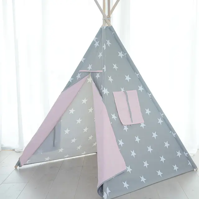 Cheap Factory Price baby kids canvas fabric wooden play camping set light big cheap house playhouse baby tipi tent