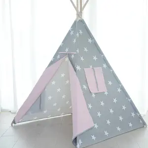 Goedkope Fabriek Prijs Baby Kids Canvas Stof Houten Spelen Camping Set Licht Grote Goedkope Huis Playhouse Baby Tipi Tent