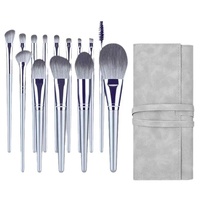 Ensemble de 14 pinceaux de maquillage en aluminium argenté, poils doux, ensemble complet pour poudre libre, fard à joues, fard à paupières, anticernes, logo personnalisé, vente en gros