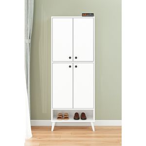 Organiseur de garde-manger moderne à 9 étagères en bois Sonomo blanc à 4 portes pour boîtes à chaussures et organiseurs - Product Image 4
