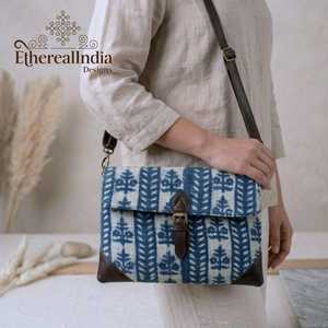 Handcrafted Indigo Block Print <b>Bag</b> Cotton Tablet Sleeve with Strap <b>Boho</b> Crossbody <b>Bag</b> Bulk Export India - Product Image 4