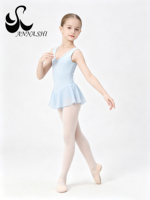 Traje de Ballet Anna Shi Azul Claro sin Mangas con Cuello en V y Falda de Gasa para Niñas, Ideal para Clases de Danza y Entrenamiento