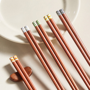 Anti Mold Wooden Chopsticks Red Sandalwood Round Household Tableware Geometry Pattern One Per Person - Product Image 1