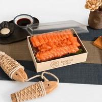 Boîte en bois pliable haut de gamme, gain de place, avec couvercle transparent, plateau à sushi et sashimi plat, conteneur alimentaire écologique pour la restauration