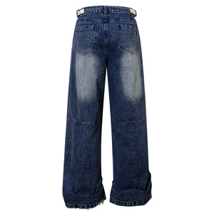 Jeans déchirés personnalisés pour hommes, style Y2K, hip-hop, coupe large, ample, en denim, 100% coton, broderie, effet usé - Product Image 2