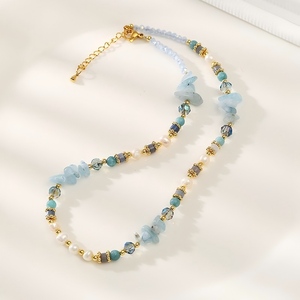 Vòng tay ngọc trai nước ngọt Baroque tinh thể màu xanh ngọc trai ánh sáng Vòng cổ đồ trang sức sang trọng đá tự nhiên làm bằng tay thời trang phong cách Aquamarine - Product Image 1