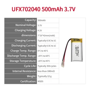 Hersteller von Lithium-Ionen-Akkus in meiner Nähe Smart Bluetooth-Lautsprecher batterie UFX 702040 500mAh 3,7 V Lithium-Polymer-Batterie zelle