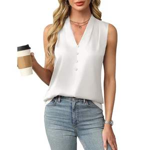Top elegante sin mangas con cuello en V y botones de satén para mujer Primavera/Verano - Product Image 5