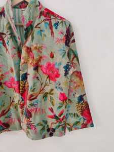 Blouson bomber court en velours de coton à imprimé floral réversible écologique classique pour femmes, pour l'hiver - Product Image 5