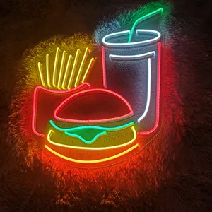 Fast food neon sign light custom logo neon burger neon sign Lamp Wall Decoration For Restaurant Or Home For Food Lovers
