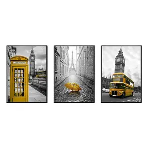 2023 hot selling modern 3 panel paris streets art eiffel tower painting fo home decor