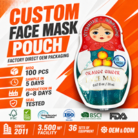 Sachet en aluminium mat personnalisé en forme de Matryoshka Kawaii avec encoche de déchirement et ouverture facile pour masque facial et soins de la peau