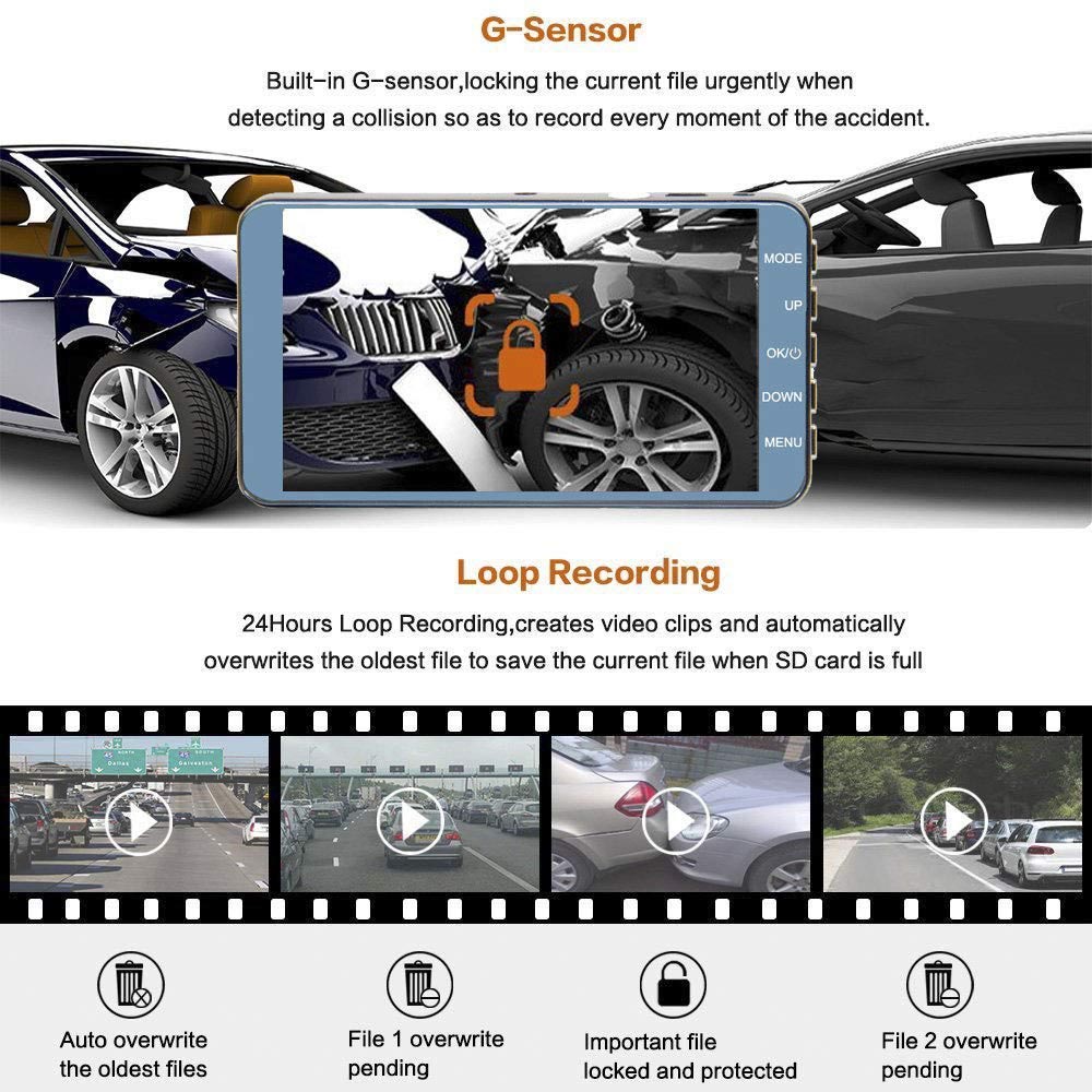 ORANGLES 1080P Front and Rear Dash Cam 3.6 Inch Screen 170° Wide Angle Full HD CR10 DVR with Night Vision Parking Mode UK Accident Evidence Insurance - elegant presentation - exhibiting components - Image 6 of 6 | ideal for home | Discount on 1080P Front and Rear Dash Cam 3.6 Inch Screen 170° Wide Angle Full HD CR10 DVR with Night Vision Parking Mode UK Accident Evidence Insurance Virginia | Free Shipping ORANGLES
