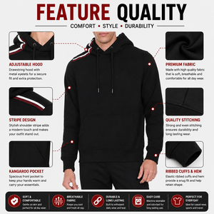 Sudadera con Capucha Negra para Hombre, Corte Regular, 100% Algodón Felpa, Transpirable, Color Sólido, Diseño con Bolsillos, Ropa de Otoño, 350g - Product Image 6