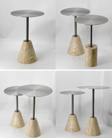 Table basse en travertin naturel, meuble en pierre rétro, table d'appoint ronde, table basse en marbre