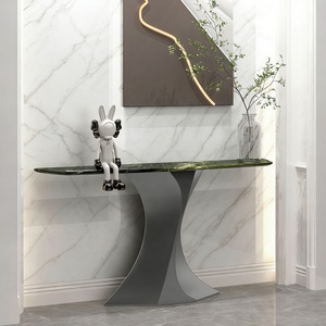Table console d'entrée moderne de luxe en marbre sablé, table de salon étroite et originale de 48 pouces en forme d'<span class=keywords><strong>arc</strong></span> avec miroir - Product Image 1