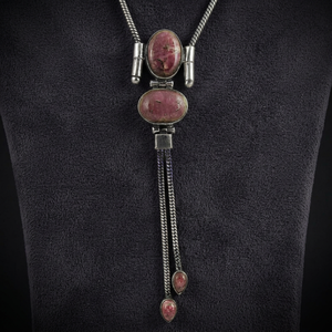 Art Palace 925 Silver Natural Stone Lariat <b>Necklace</b> With Tassel Design Vintage Style Snake Chain Unisex Everyday Wear - Product Image 4