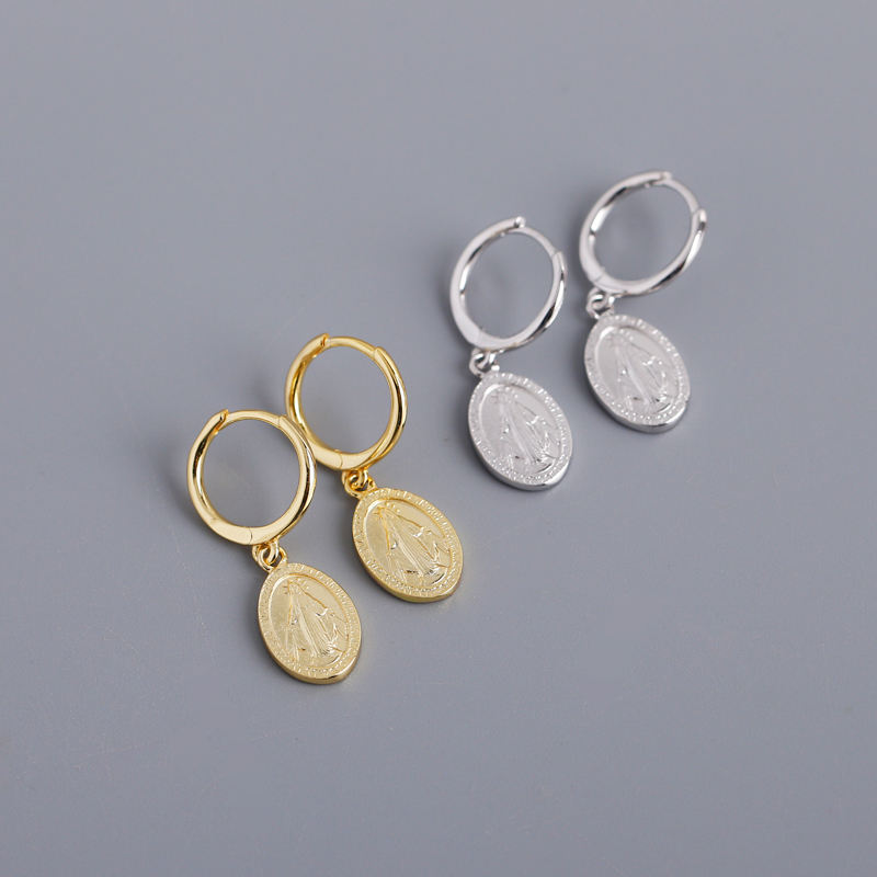 2022 NEW Fashion Jewelry Hot Selling 925 Sterling Silver Virgin Mary Coin  Hoop Earrings for Women Gold Plated Earrings Jewelry