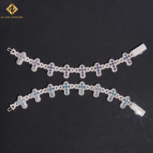 VVS Moissanite 925 Silver Round Brilliant Cut <b>Cross</b> <b>Chain</b> Link Wedding Jewelry Colored Rhodium Plated Moissanite Bracelet - Product Image 5