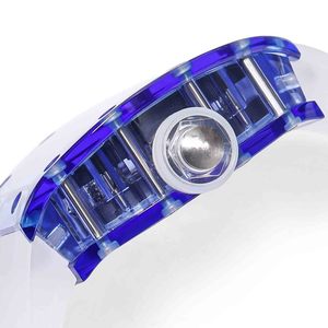 Montre-bracelet mécanique à remontage manuel Tourbillon à vue complète raffinée, cadran ajouré bleu 27-03, boîtier transparent, montre de sport Prestige pour homme - Product Image 3