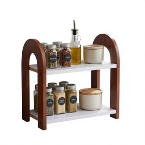 Wooden Double Tier Spice <b>Rack</b> For <b>Kitchen</b> Countertop <b>Storage</b> Minimalist Style Durable Standing Type wooden spice <b>rack</b> - Product Image 1