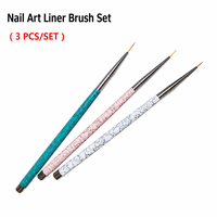 Ensemble de 3 pinceaux à liner pour nail art en nylon flexible sans perte de poils, avec manche en métal marbré, pour manucure professionnelle