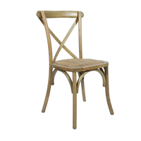Chaises de mariage empilables en bois d'acajou foncé à dossier croisé avec assise rembourrée en lin pour événements et repas de style rustique