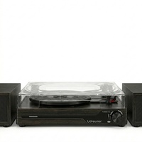 UDREAMER Lecteur de disques vinyles sans fil professionnel noir élégant à 3 vitesses avec deux haut-parleurs stéréo externes Connecteur RCA en plastique