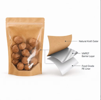 Sachet Doypack en papier kraft brun de qualité alimentaire, refermable, avec fenêtre transparente et fermeture zip, pour snacks, noix et fruits secs, vente en gros